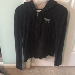 Black Velour PINK Zip Up